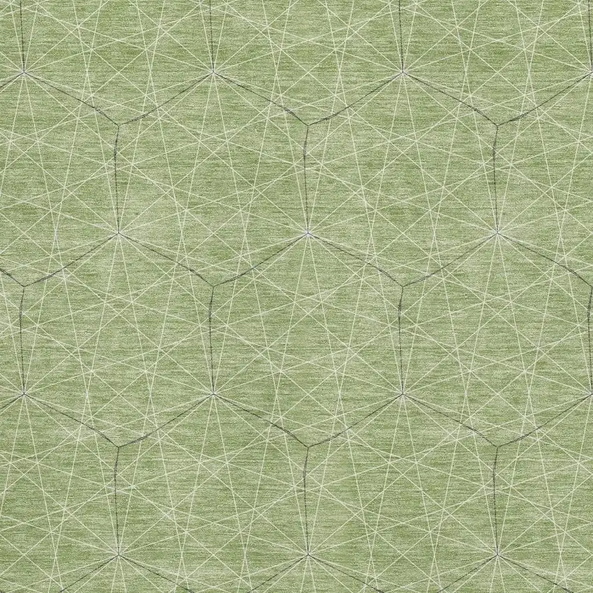 Green And Ivory Geometric Washable Area Rug With UV Protection Photo 2