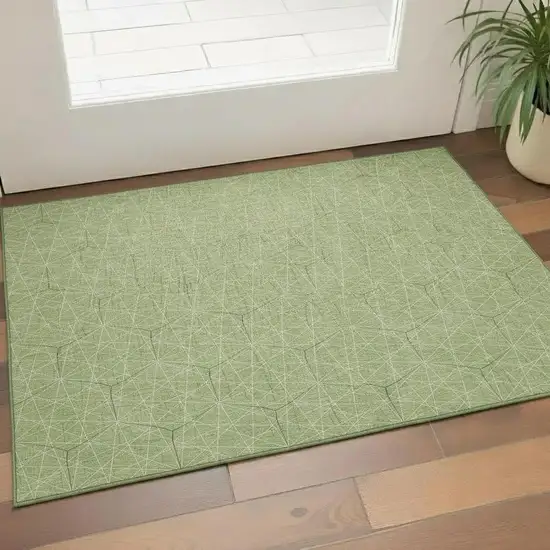 Green And Ivory Geometric Washable Area Rug With UV Protection Photo 2