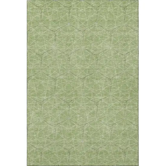 Green And Ivory Geometric Washable Area Rug With UV Protection Photo 3