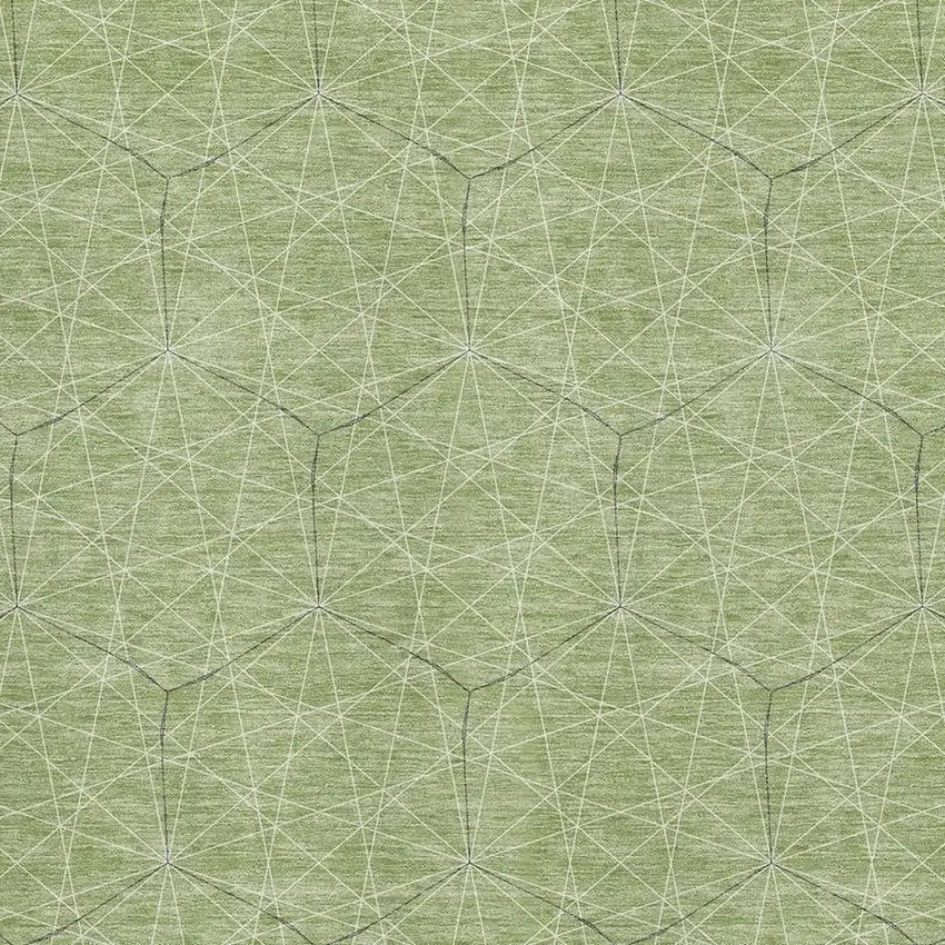 Green And Ivory Geometric Washable Area Rug With UV Protection Photo 2