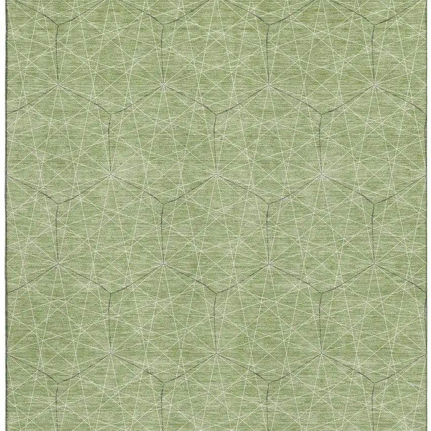 Green And Ivory Geometric Washable Area Rug With UV Protection Photo 3