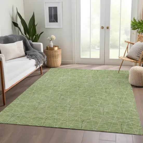 Green And Ivory Geometric Washable Area Rug With UV Protection Photo 5
