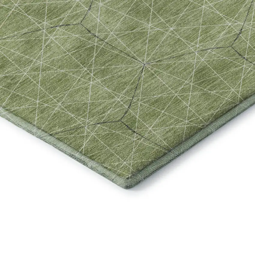 Green And Ivory Geometric Washable Area Rug With UV Protection Photo 7