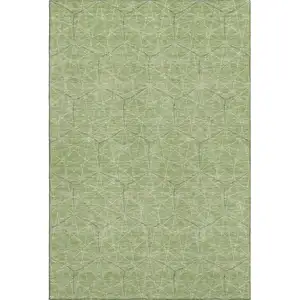 Photo of Green And Ivory Geometric Washable Area Rug With UV Protection