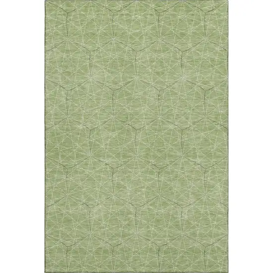 Green And Ivory Geometric Washable Area Rug With UV Protection Photo 1