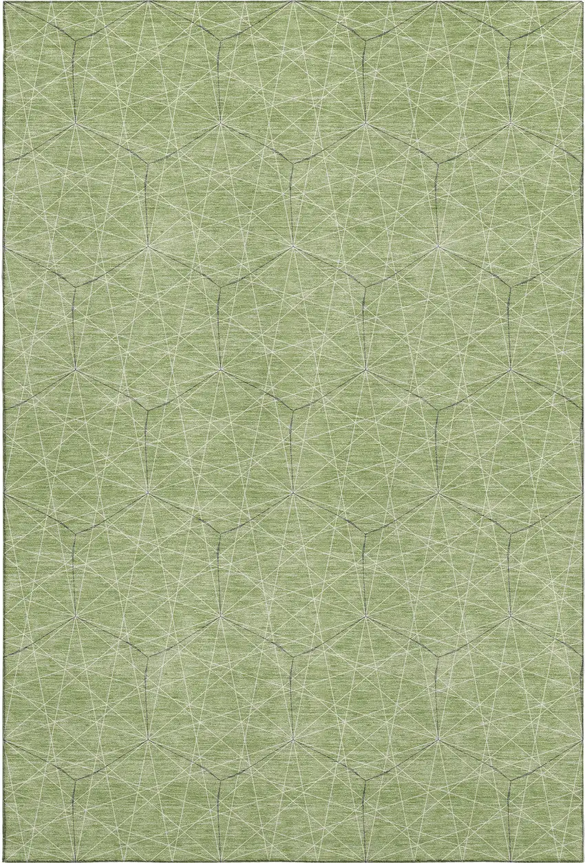 Green And Ivory Geometric Washable Area Rug With UV Protection Photo 1