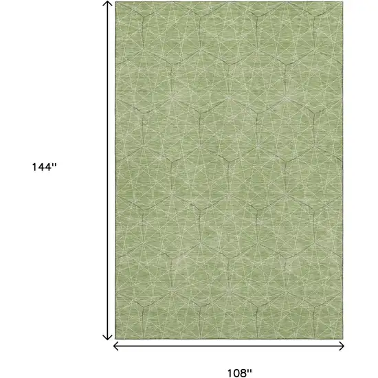 Green And Ivory Geometric Washable Area Rug With UV Protection Photo 9