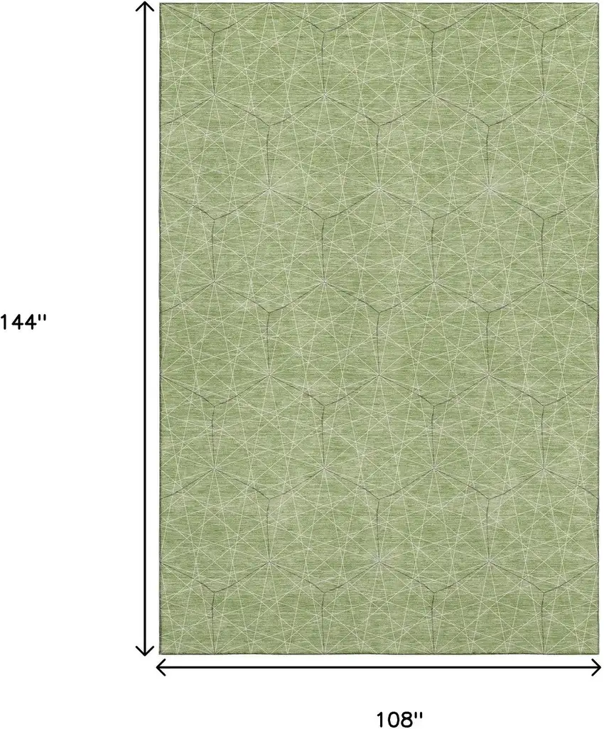 Green And Ivory Geometric Washable Area Rug With UV Protection Photo 9