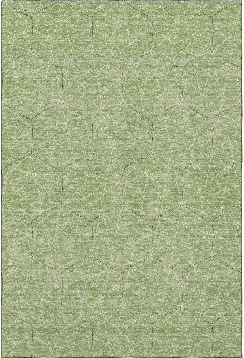 Green And Ivory Geometric Washable Area Rug With UV Protection Photo 2