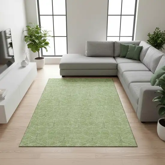 Green And Ivory Geometric Washable Area Rug With UV Protection Photo 2