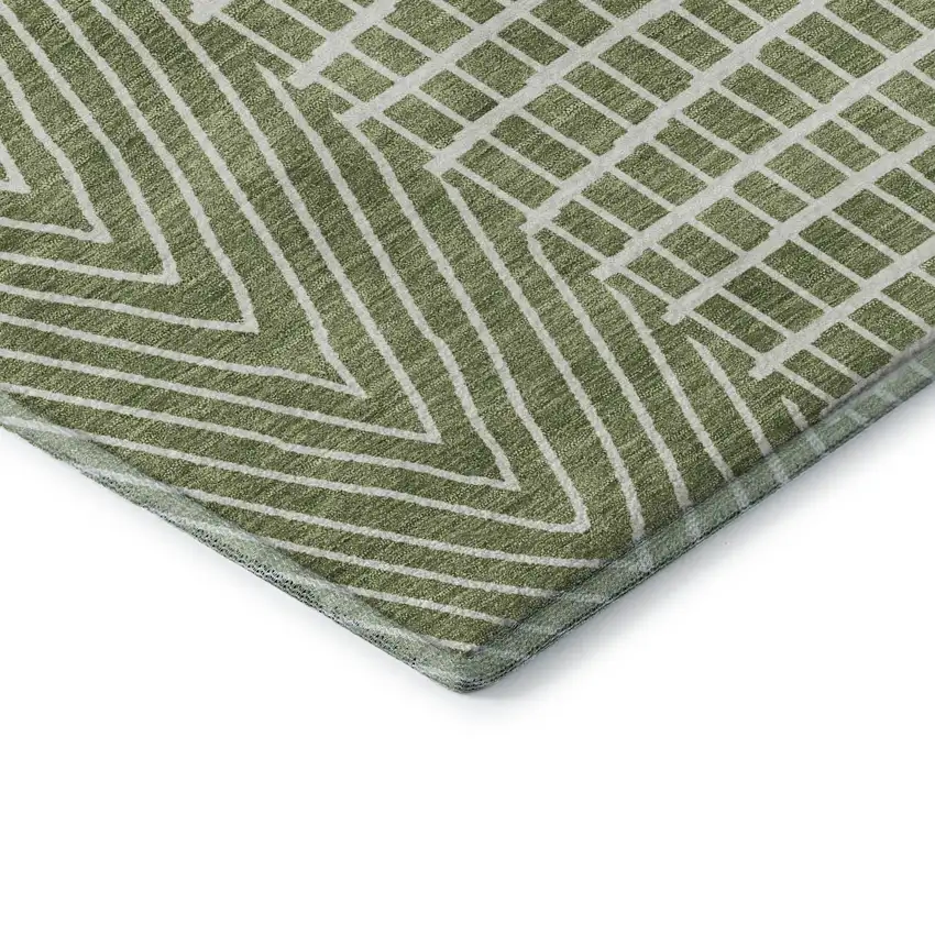 Green And Ivory Geometric Washable Area Rug With UV Protection Photo 7