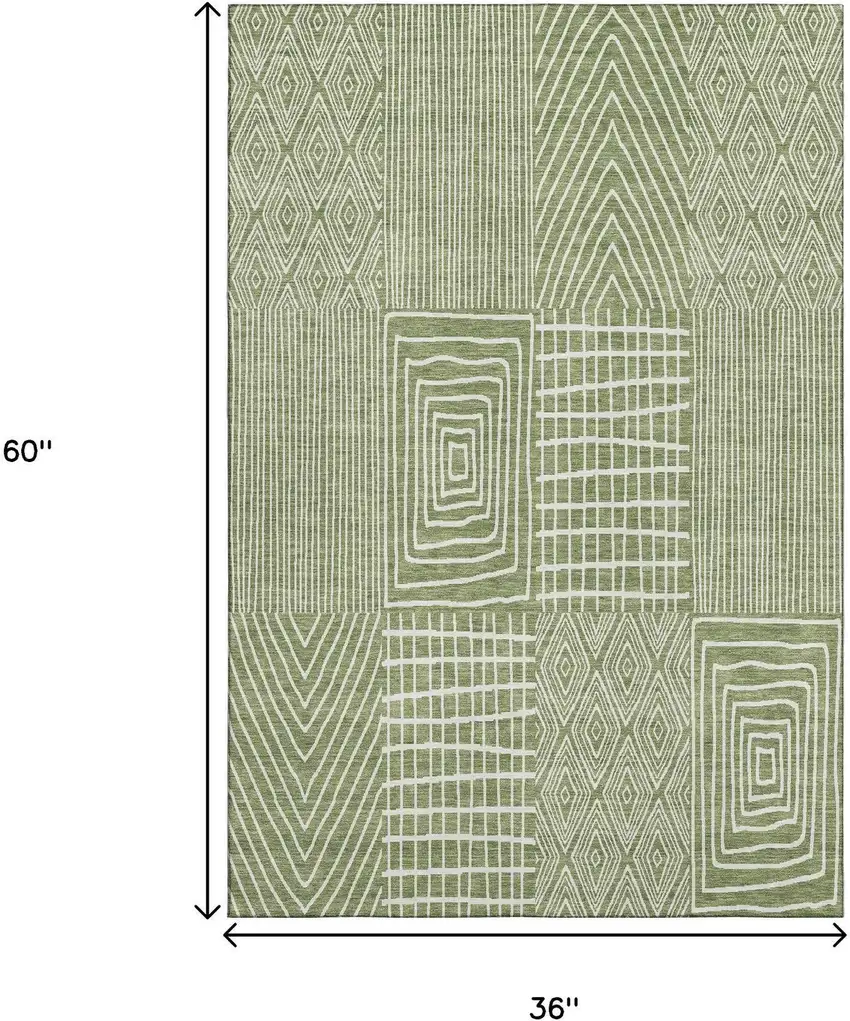 Green And Ivory Geometric Washable Area Rug With UV Protection Photo 9