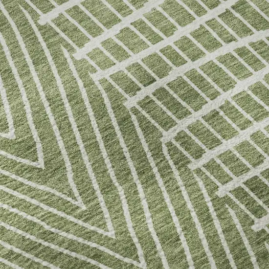 Green And Ivory Geometric Washable Area Rug With UV Protection Photo 9