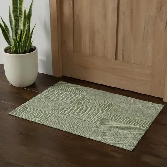 Green And Ivory Geometric Washable Area Rug With UV Protection Photo 1