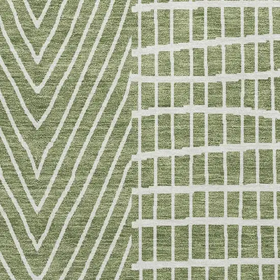 Green And Ivory Geometric Washable Area Rug With UV Protection Photo 2