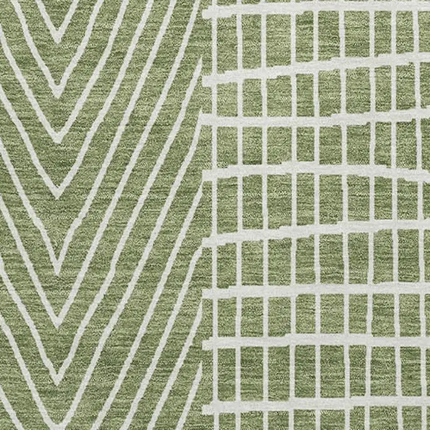 Green And Ivory Geometric Washable Area Rug With UV Protection Photo 2