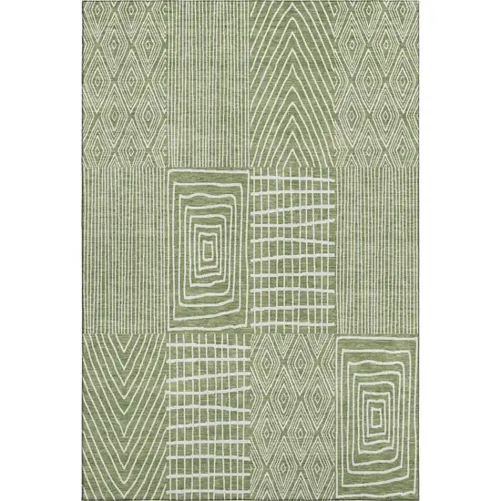 Green And Ivory Geometric Washable Area Rug With UV Protection Photo 1