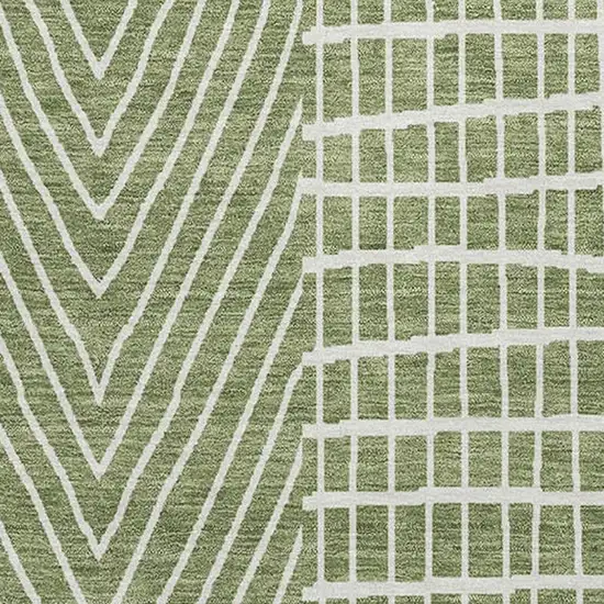 Green And Ivory Geometric Washable Area Rug With UV Protection Photo 2