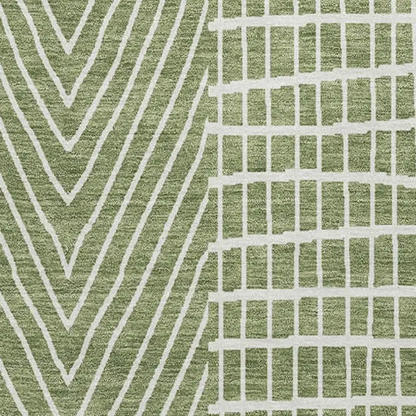 Green And Ivory Geometric Washable Area Rug With UV Protection Photo 2