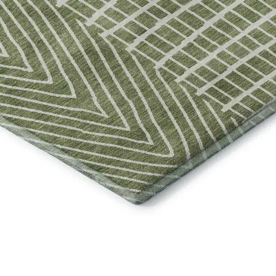 Green And Ivory Geometric Washable Area Rug With UV Protection Photo 8