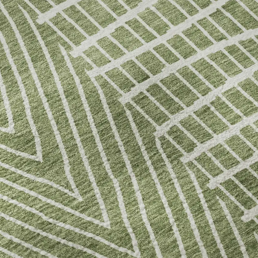 Green And Ivory Geometric Washable Area Rug With UV Protection Photo 9