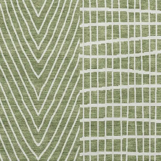 Green And Ivory Geometric Washable Area Rug With UV Protection Photo 3