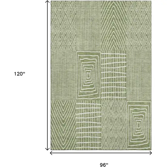 Green And Ivory Geometric Washable Area Rug With UV Protection Photo 7
