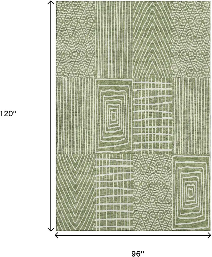 Green And Ivory Geometric Washable Area Rug With UV Protection Photo 7