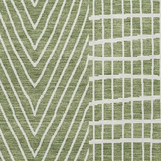 Green And Ivory Geometric Washable Area Rug With UV Protection Photo 2