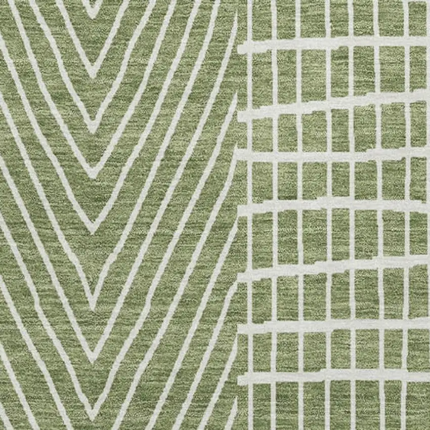 Green And Ivory Geometric Washable Area Rug With UV Protection Photo 2