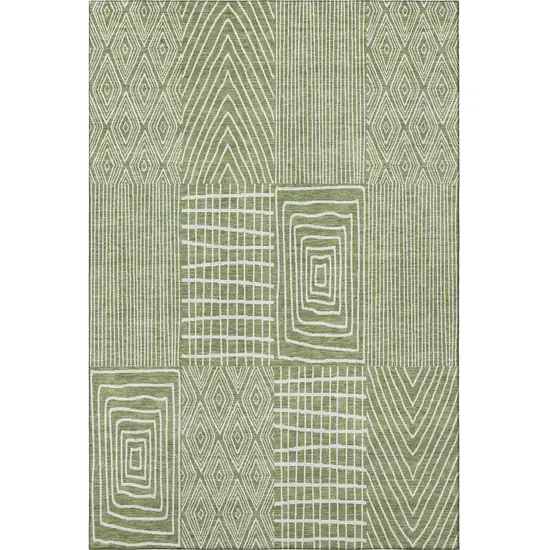 Green And Ivory Geometric Washable Area Rug With UV Protection Photo 3