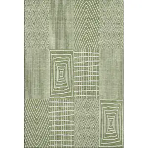 Photo of Green And Ivory Geometric Washable Area Rug With UV Protection