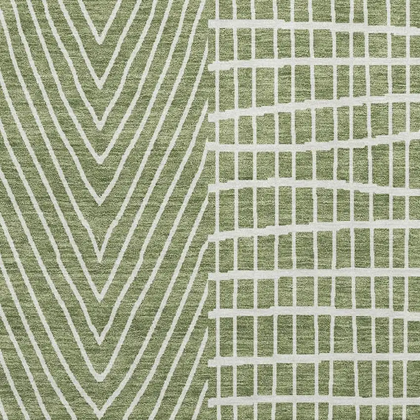 Green And Ivory Geometric Washable Area Rug With UV Protection Photo 3