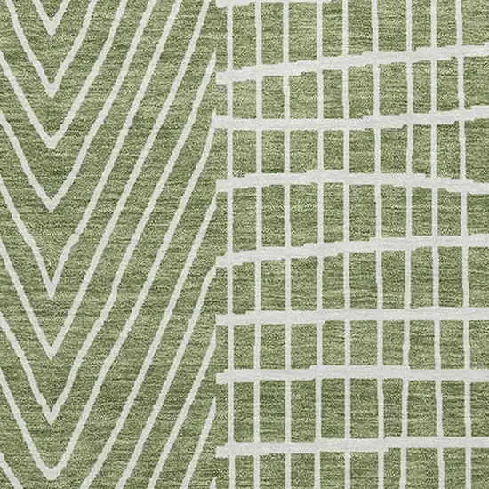Green And Ivory Geometric Washable Area Rug With UV Protection Photo 2