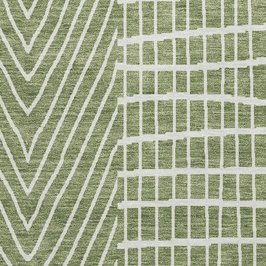 Green And Ivory Geometric Washable Area Rug With UV Protection Photo 2