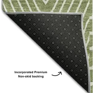 Photo of Green And Ivory Geometric Washable Area Rug With UV Protection