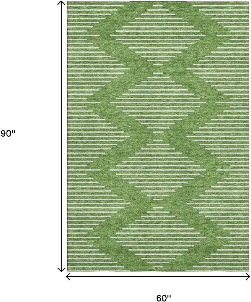 Green And Ivory Geometric Washable Area Rug With UV Protection Photo 6