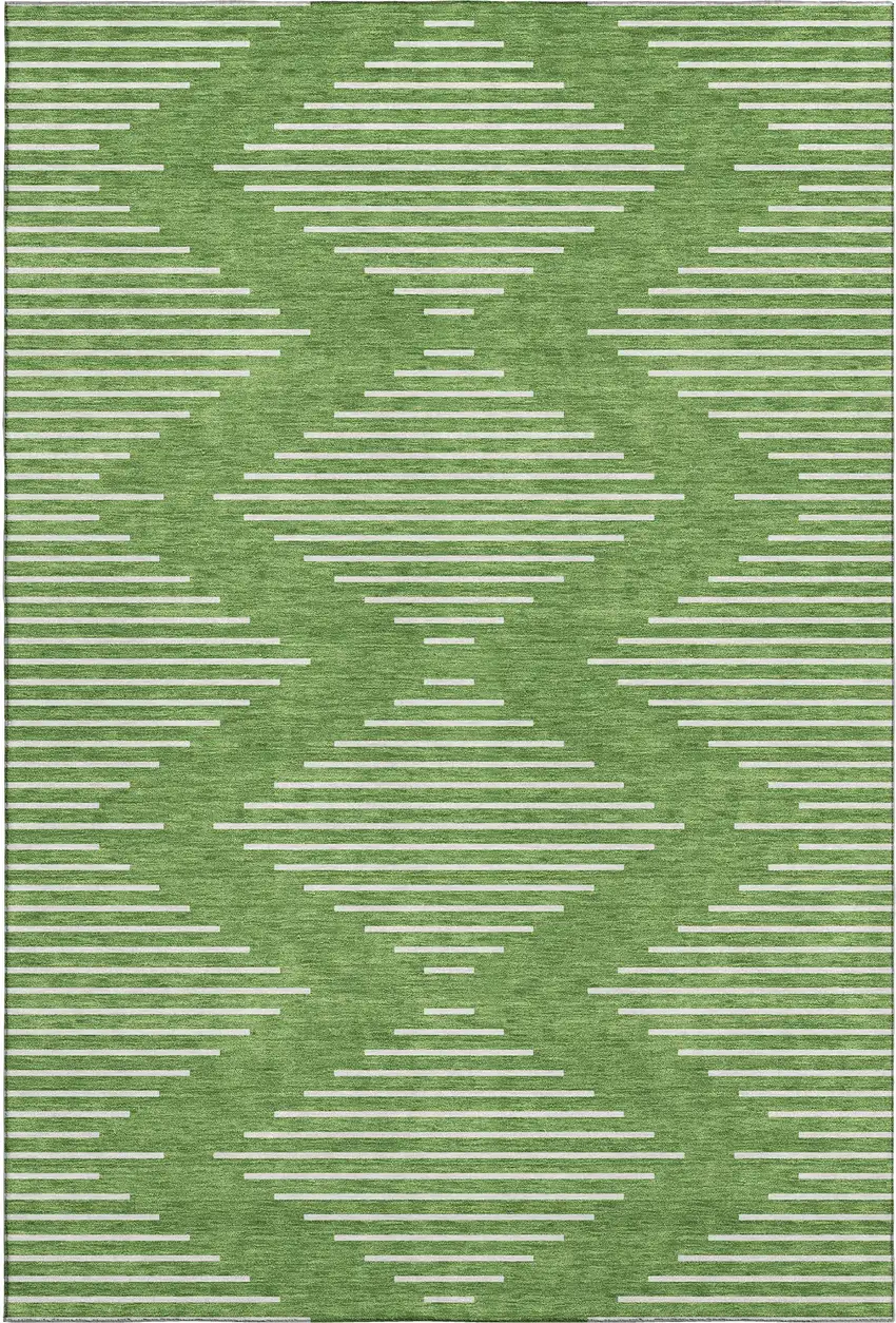 Green And Ivory Geometric Washable Area Rug With UV Protection Photo 1