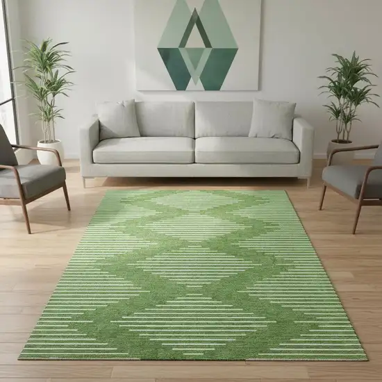 Green And Ivory Geometric Washable Area Rug With UV Protection Photo 2