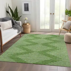 Photo of Green And Ivory Geometric Washable Area Rug With UV Protection