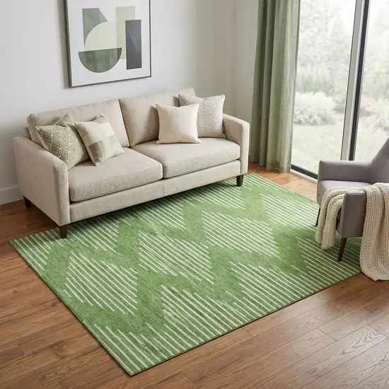 Green And Ivory Geometric Washable Area Rug With UV Protection Photo 1