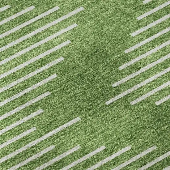 Green And Ivory Geometric Washable Area Rug With UV Protection Photo 9