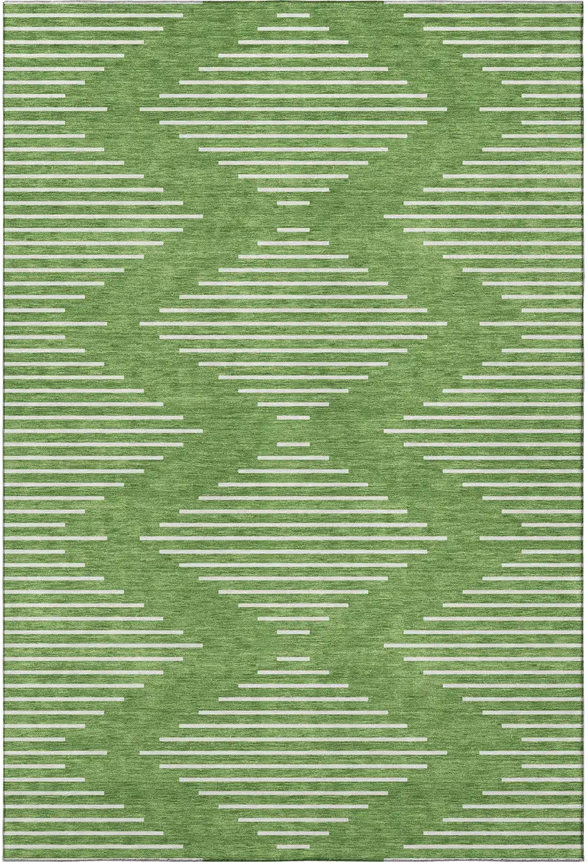 Green And Ivory Geometric Washable Area Rug With UV Protection Photo 3