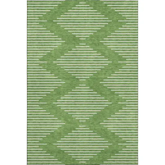 Green And Ivory Geometric Washable Area Rug With UV Protection Photo 1