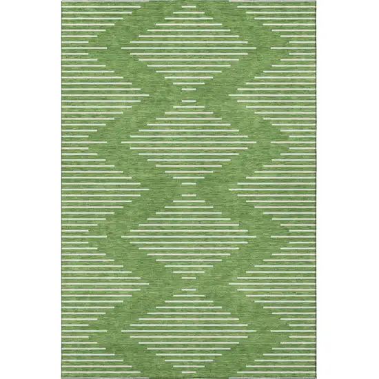 Green And Ivory Geometric Washable Area Rug With UV Protection Photo 3