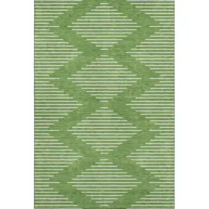 Photo of Green And Ivory Geometric Washable Area Rug With UV Protection
