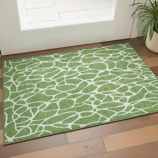 Green And Ivory Geometric Washable Area Rug With UV Protection Photo 2