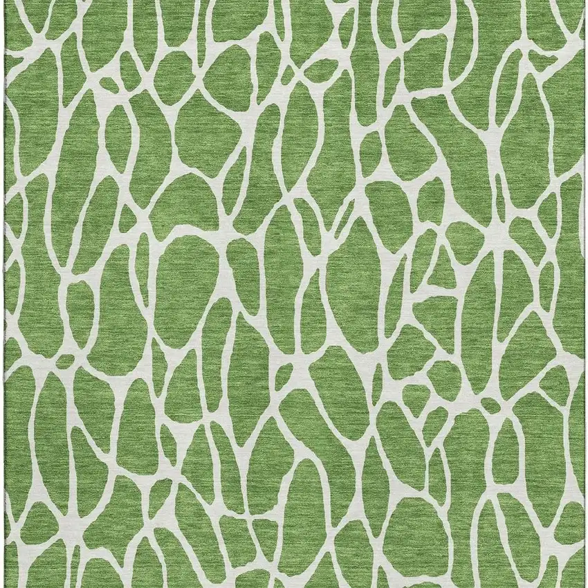 Green And Ivory Geometric Washable Area Rug With UV Protection Photo 2