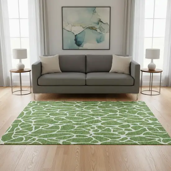 Green And Ivory Geometric Washable Area Rug With UV Protection Photo 2