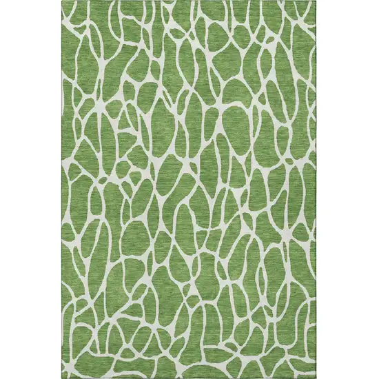 Green And Ivory Geometric Washable Area Rug With UV Protection Photo 3